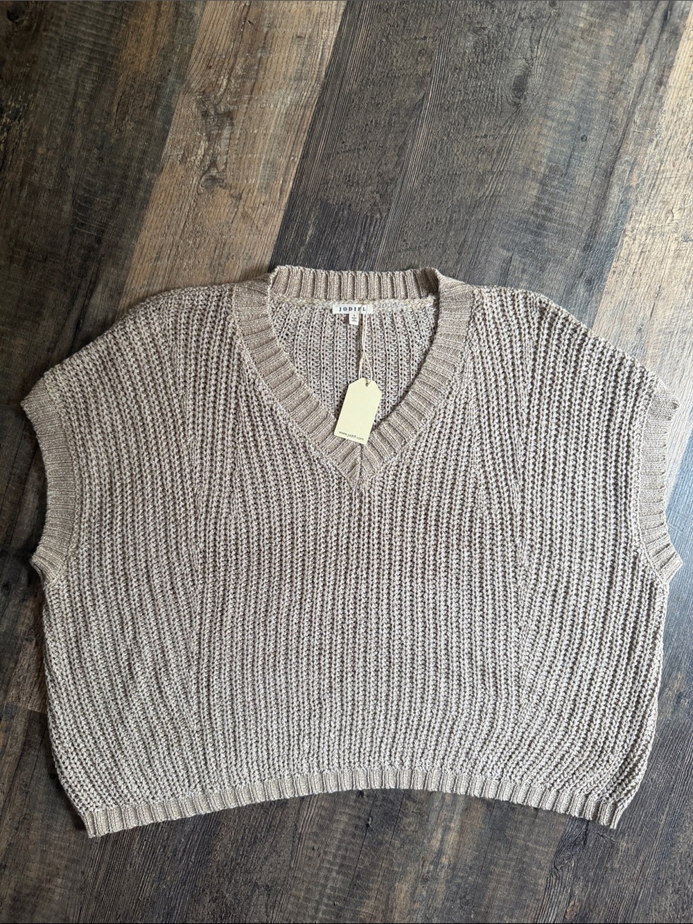 JODIFL taupe ribbed V-Neck oversized sleeveless sweater vest- Sz S NWT